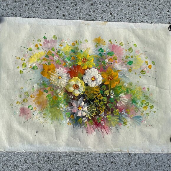 Impressionist Palette Knife Painting Daisies Wildflowers Buttercups Pastels Lot - Picture 1 of 7